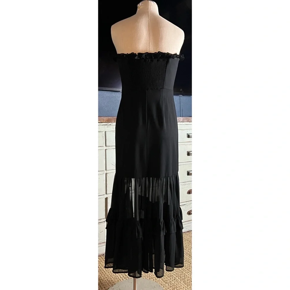 Anthropologie Strapless Ruffle Side Slit Dress 6 - Picture 7 of 10
